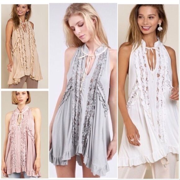 lace Paneled Ruffle Detailed Sleeveless Swing Top - Picture 10 of 13